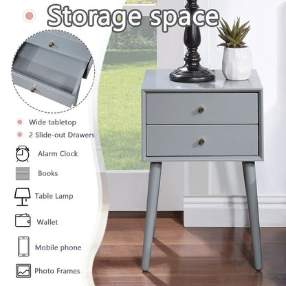 Nightstand with 2-Drawers, Small Side End Table with Storage