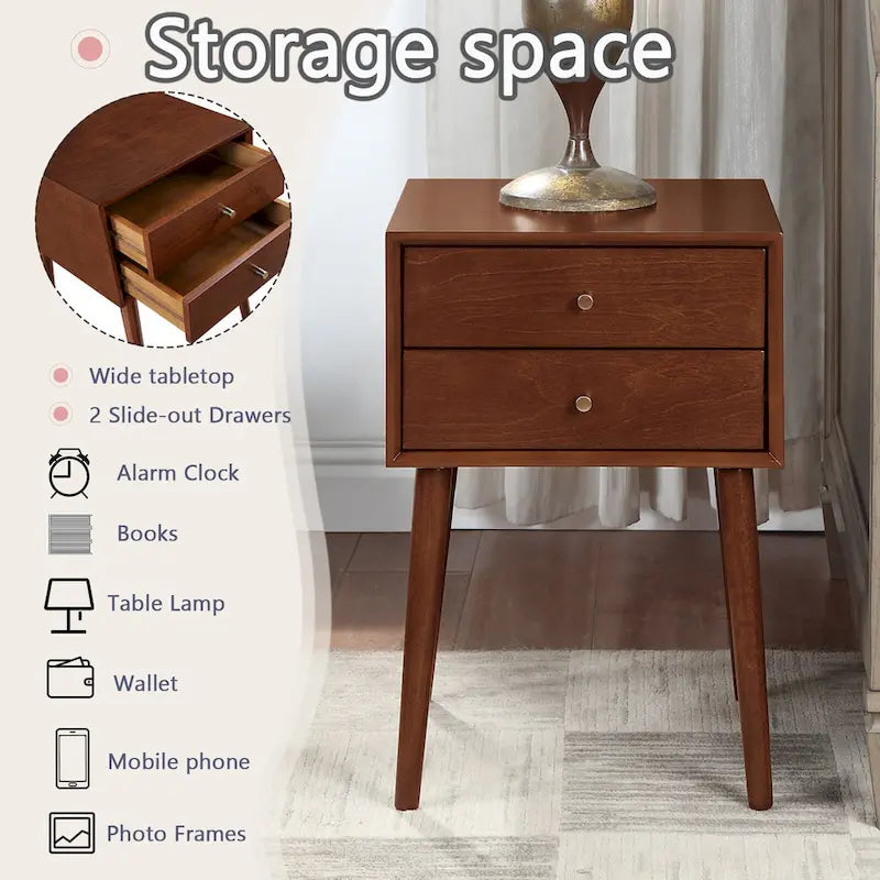 Nightstand with 2-Drawers, Small Side End Table with Storage