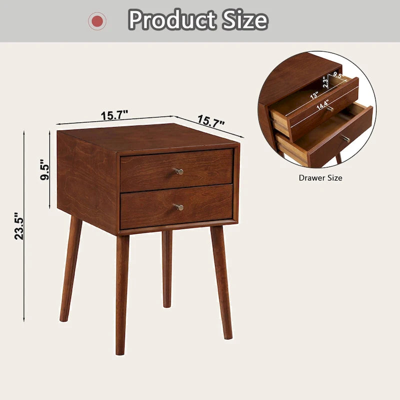 Nightstand with 2-Drawers, Small Side End Table with Storage