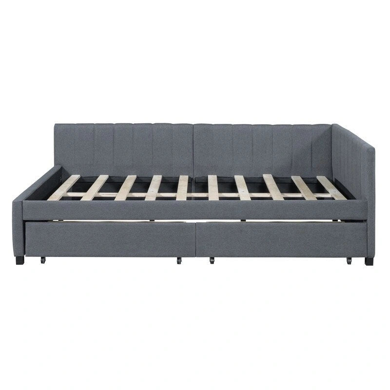 Full Size Linen Upholstered Daybed with 2 Storage Drawers, Sofa Bed