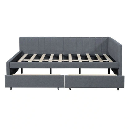 Full Size Linen Upholstered Daybed with 2 Storage Drawers, Sofa Bed