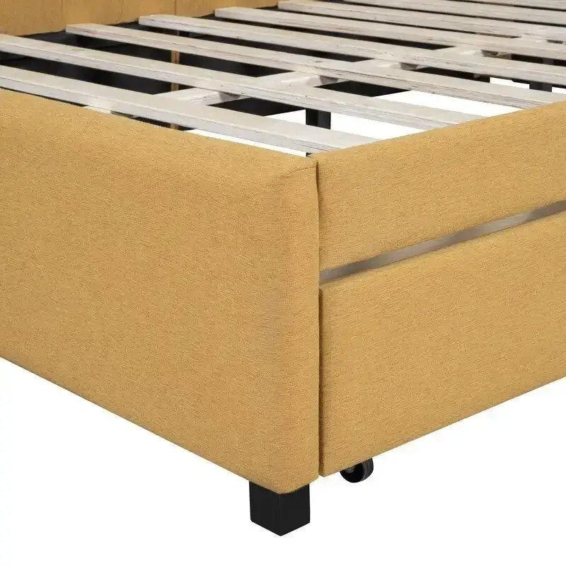 Full Size Linen Upholstered Daybed with 2 Storage Drawers, Sofa Bed