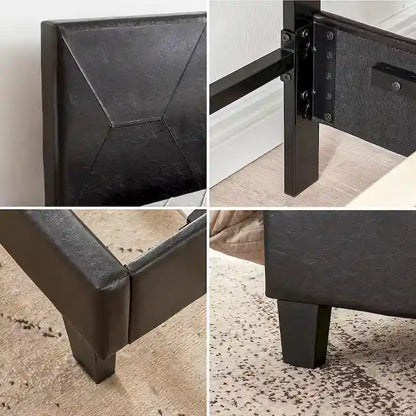 Queen Size Upholstered Platform Bed Frame ,Wood Slat Support, Easy Assembly,Black,PU