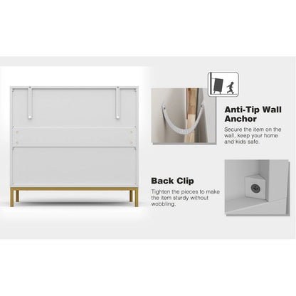 Anmytek Mid-Century Modern 3-Drawer White Dresser for Bedroom Wood Chest of Drawers