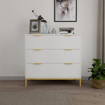 Anmytek Mid-Century Modern 3-Drawer White Dresser for Bedroom Wood Chest of Drawers