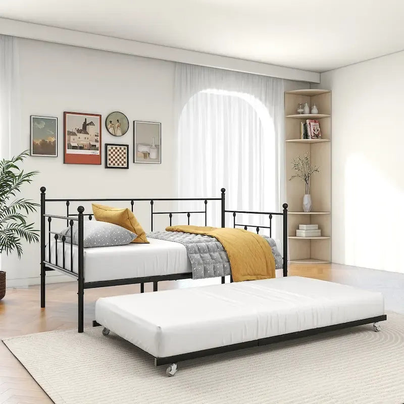 Metal Daybed Frame Twin Size Platform with trundle