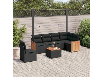 7-piece garden furniture set with cushions, black woven resin 86061SWQJ