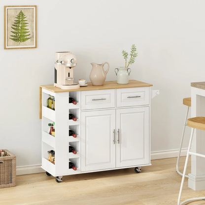 Multi-Functional Kitchen Island Cart with 2 Door Cabinet