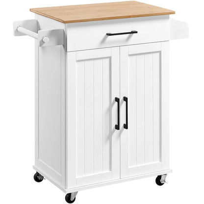 Yaheetech Rolling Kitchen Car with Towel Rack, Drawer, 2 Doors