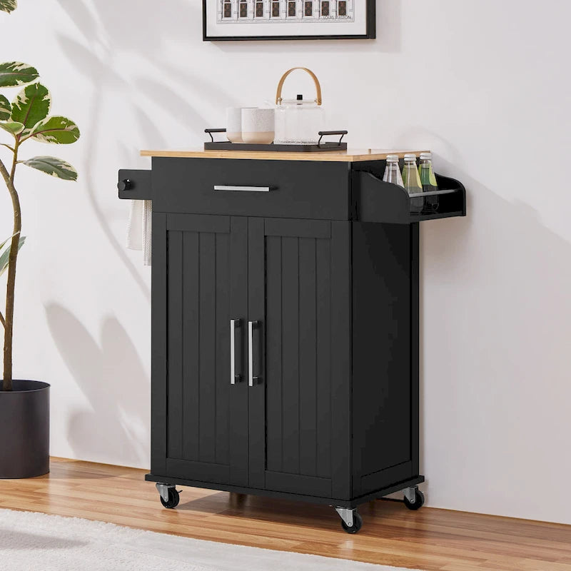 Yaheetech Rolling Kitchen Car with Towel Rack, Drawer, 2 Doors