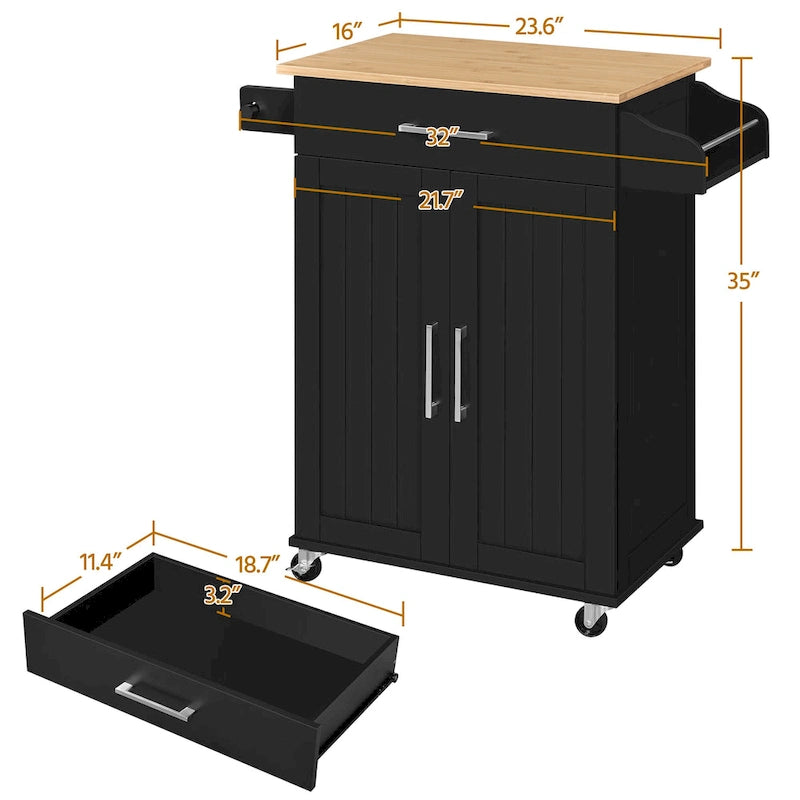 Yaheetech Rolling Kitchen Car with Towel Rack, Drawer, 2 Doors