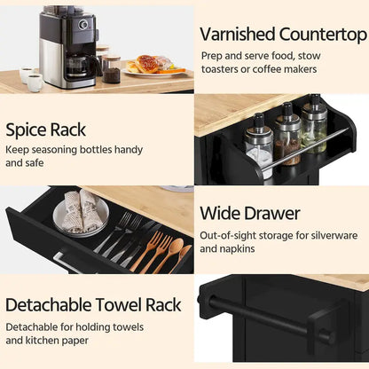 Yaheetech Rolling Kitchen Car with Towel Rack, Drawer, 2 Doors