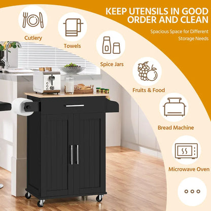 Yaheetech Rolling Kitchen Car with Towel Rack, Drawer, 2 Doors