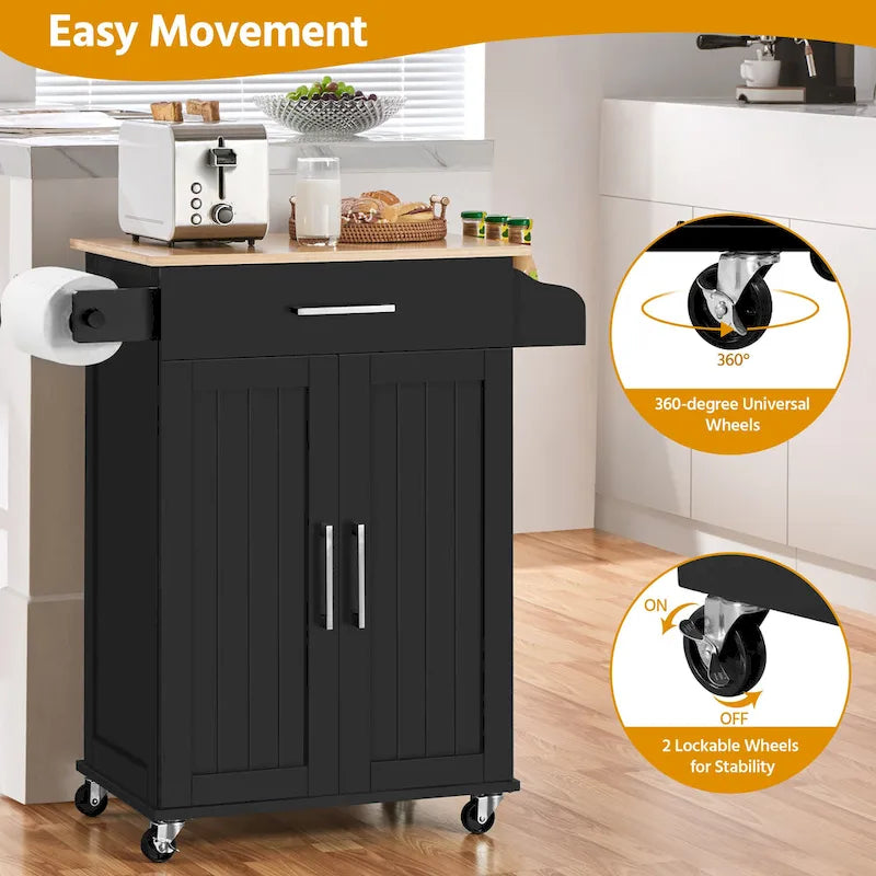 Yaheetech Rolling Kitchen Car with Towel Rack, Drawer, 2 Doors