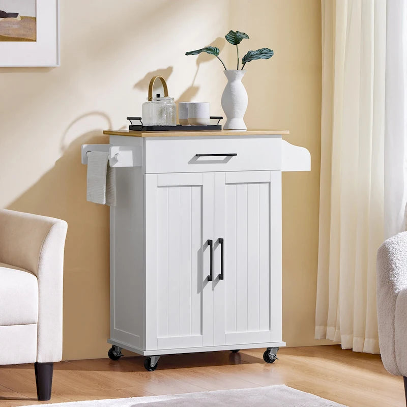 Yaheetech Rolling Kitchen Car with Towel Rack, Drawer, 2 Doors
