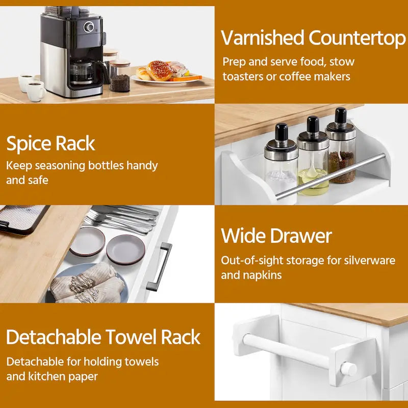 Yaheetech Rolling Kitchen Car with Towel Rack, Drawer, 2 Doors