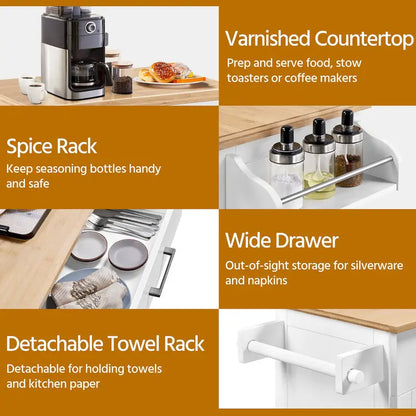 Yaheetech Rolling Kitchen Car with Towel Rack, Drawer, 2 Doors