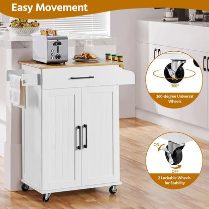 Yaheetech Rolling Kitchen Car with Towel Rack, Drawer, 2 Doors