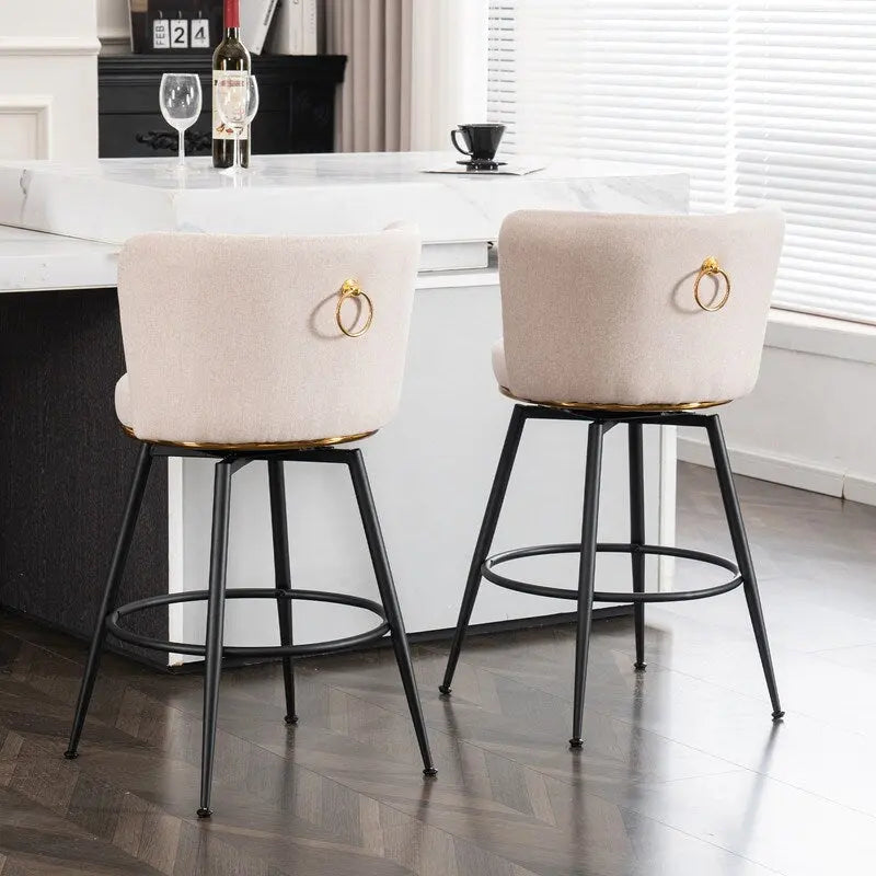 Set of 2 Swivel Upholstered Bar Stools with Metal Legs