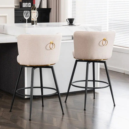 Set of 2 Swivel Upholstered Bar Stools with Metal Legs