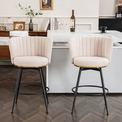 Set of 2 Swivel Upholstered Bar Stools with Metal Legs