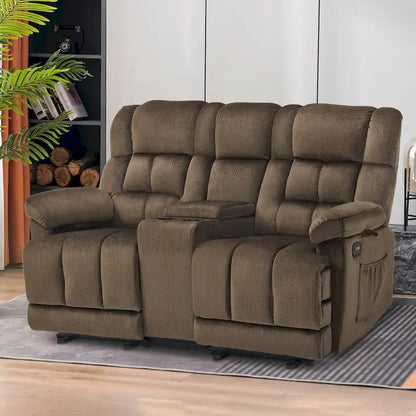 MCombo Power Loveseat Recliner with Console, Vibration and Heat, USB Charge Ports RS6234