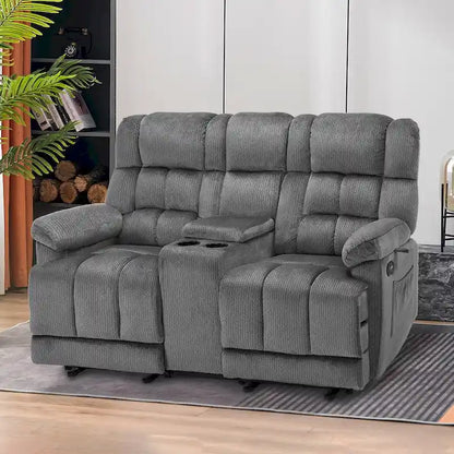 MCombo Power Loveseat Recliner with Console, Vibration and Heat, USB Charge Ports RS6234