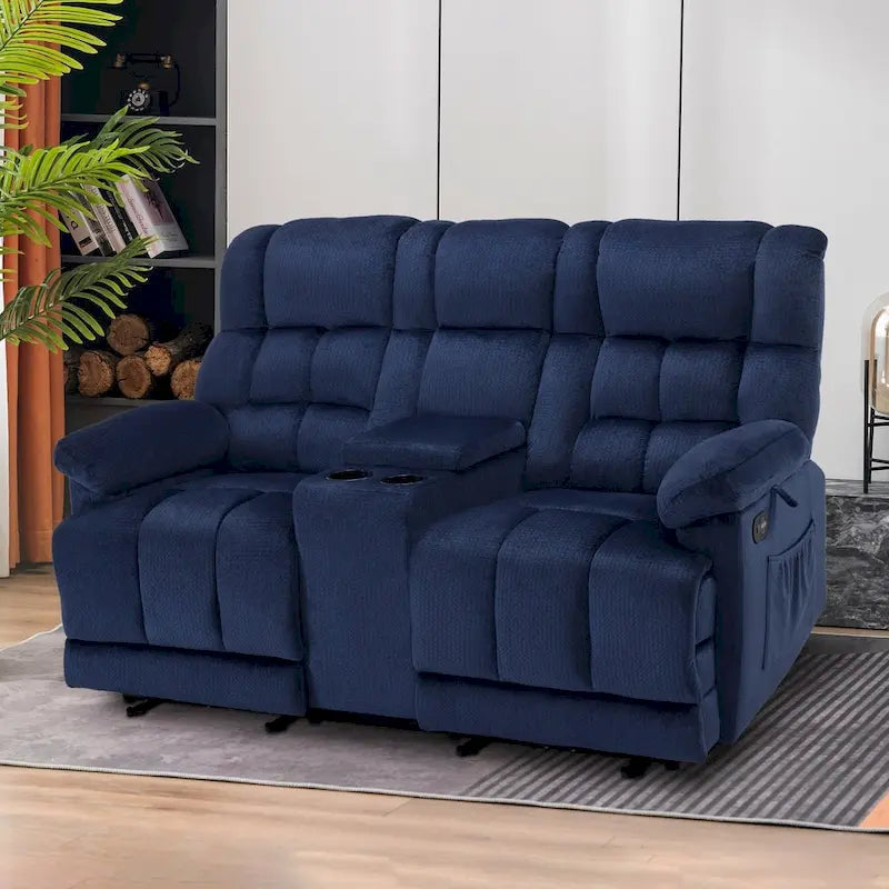 MCombo Power Loveseat Recliner with Console, Vibration and Heat, USB Charge Ports RS6234