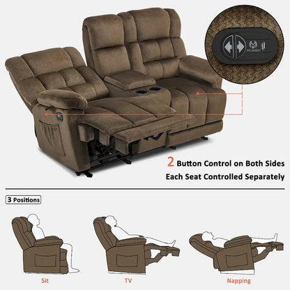 MCombo Power Loveseat Recliner with Console, Vibration and Heat, USB Charge Ports RS6234