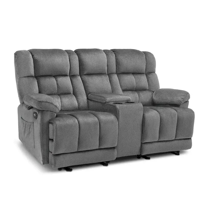 MCombo Power Loveseat Recliner with Console, Vibration and Heat, USB Charge Ports RS6234