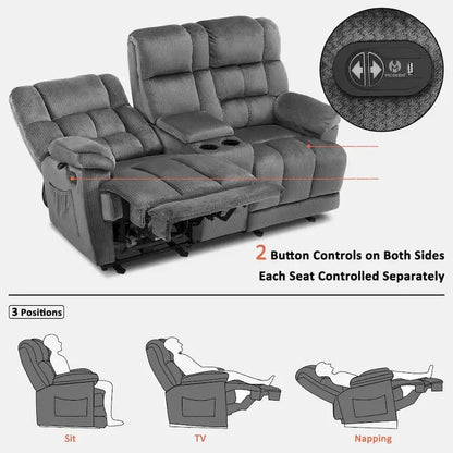 MCombo Power Loveseat Recliner with Console, Vibration and Heat, USB Charge Ports RS6234