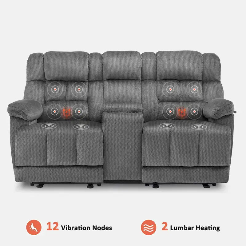 MCombo Power Loveseat Recliner with Console, Vibration and Heat, USB Charge Ports RS6234