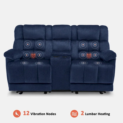 MCombo Power Loveseat Recliner with Console, Vibration and Heat, USB Charge Ports RS6234