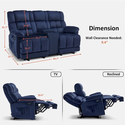 MCombo Power Loveseat Recliner with Console, Vibration and Heat, USB Charge Ports RS6234