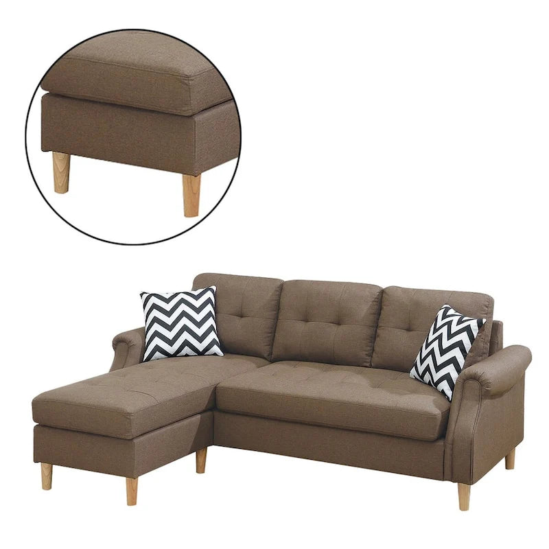 Fabric 2 Piece Sectional Sofa with Round Tapered Legs, Brown