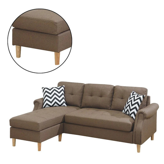 Fabric 2 Piece Sectional Sofa with Round Tapered Legs, Brown
