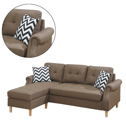 Fabric 2 Piece Sectional Sofa with Round Tapered Legs, Brown