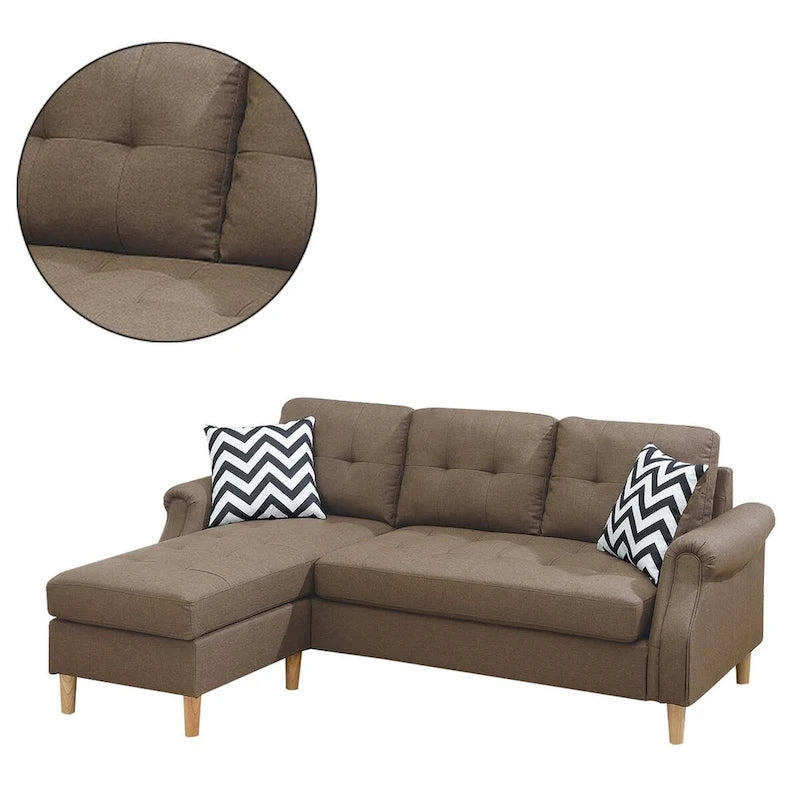 Fabric 2 Piece Sectional Sofa with Round Tapered Legs, Brown