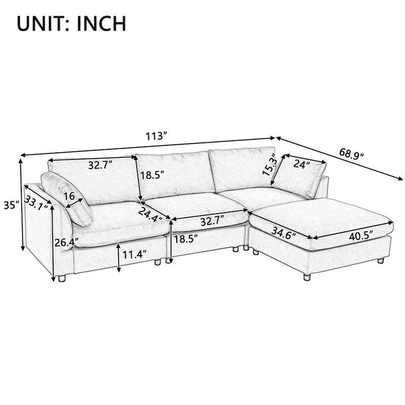 Merax Upholstery Convertible Sectional Sofa, L Shaped Couch with Reversible Chair