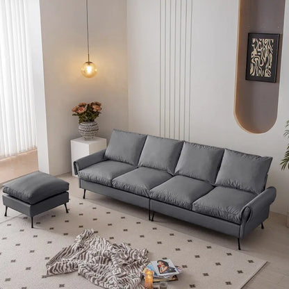 Modern Faux Leather L-Shaped Sofa with Convertible Ottoman