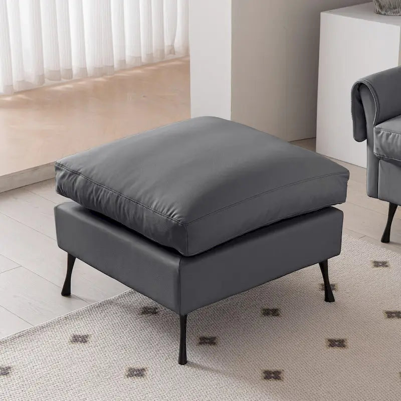 Modern Faux Leather L-Shaped Sofa with Convertible Ottoman
