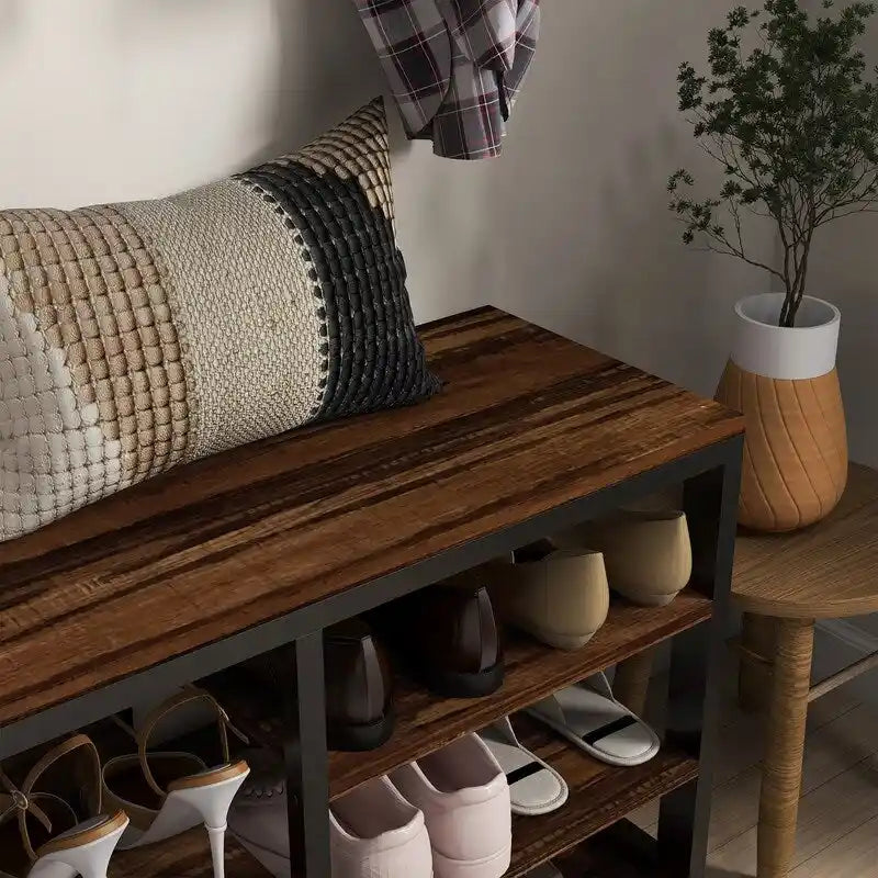 2-in-1 Hall Tree Shoe Bench Set with Coat Rack5-Hook