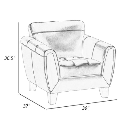 Sofy 37 Inch Accent Chair, Dark Gray Top Grain and Faux Leather, Solid Wood