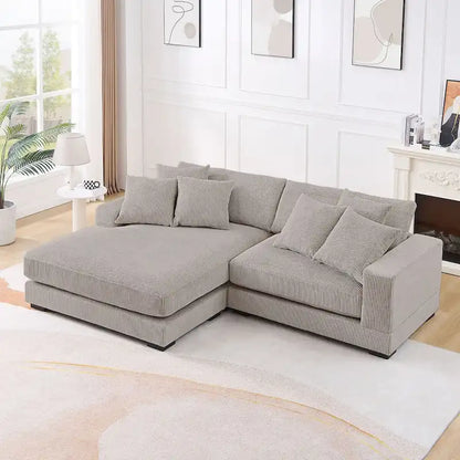 106.28inch Sectional Couch Covers L Shaped Corduroy Sofa Covers Chaise Lounge Cover 2 Pieces with 6pcs Pillows
