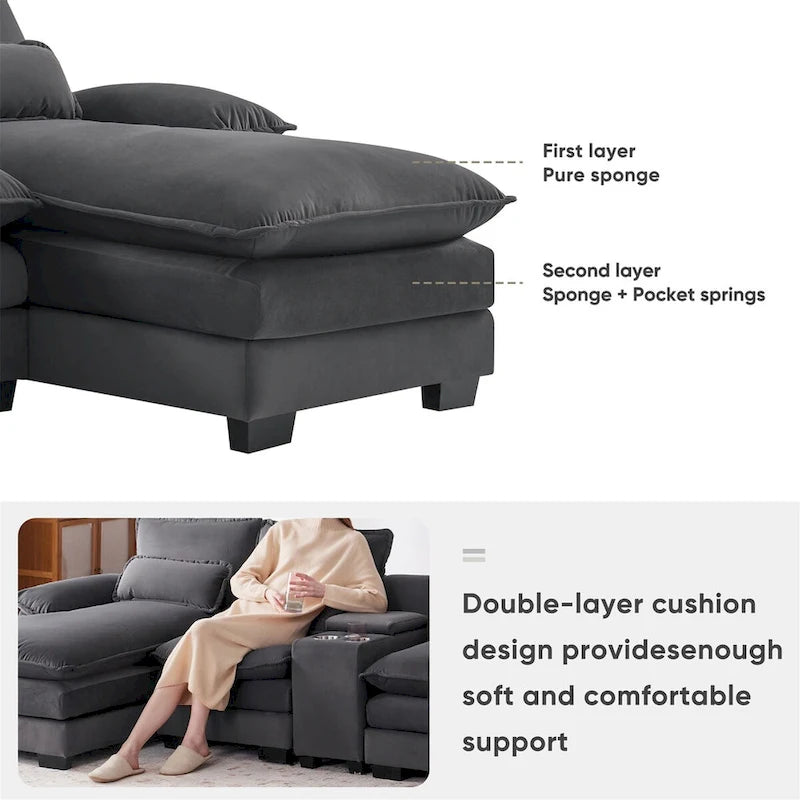 Sleeper Couch Set with Chaise