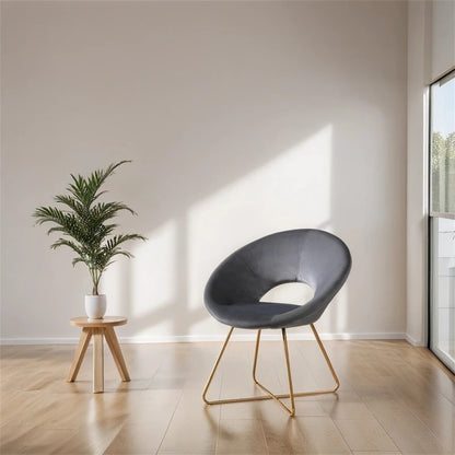 Silky Velvet Upholstered Accent Chair with Gold Tone Finished Base