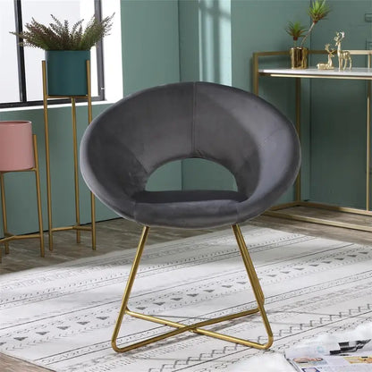 Silky Velvet Upholstered Accent Chair with Gold Tone Finished Base