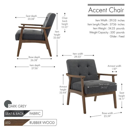 Porthos Home Galina Fabric Accent Chair with Rubberwood Legs