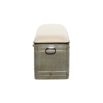 Metal Galvanized Storage Bench with Cream Burlap Top and Black Latches - Gray - Roche River Decor