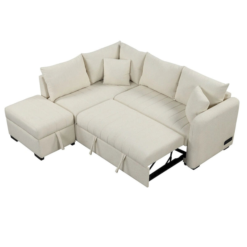 MERAX L-shaped Sectional Pull Out Sleeper Sofa with Storage Ottoman